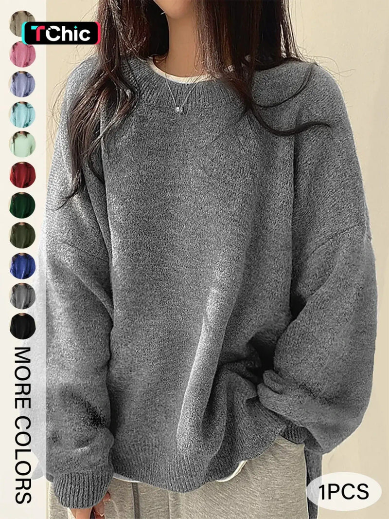 Drop Shoulder Split Hem Sweater