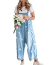 Floral Print Cotton Denim Overalls