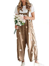 Floral Print Cotton Denim Overalls