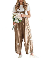 Floral Print Cotton Denim Overalls