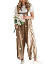 Floral Print Cotton Denim Overalls