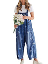 Floral Print Cotton Denim Overalls