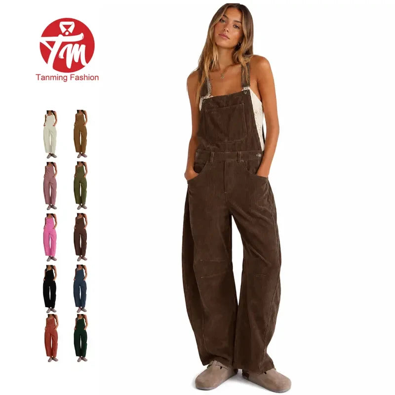 Tanming Corduroy Wide Leg Overalls