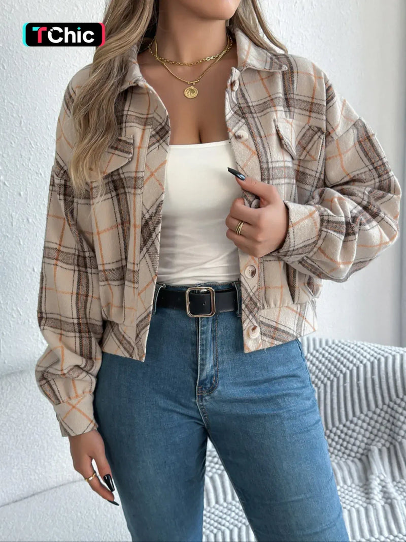 Plaid Print Button Front Jacket
