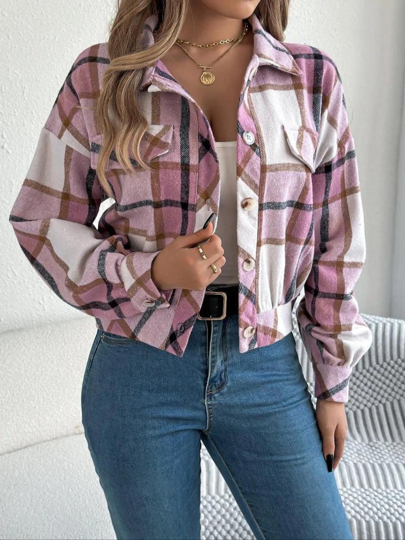 Plaid Print Button Front Jacket