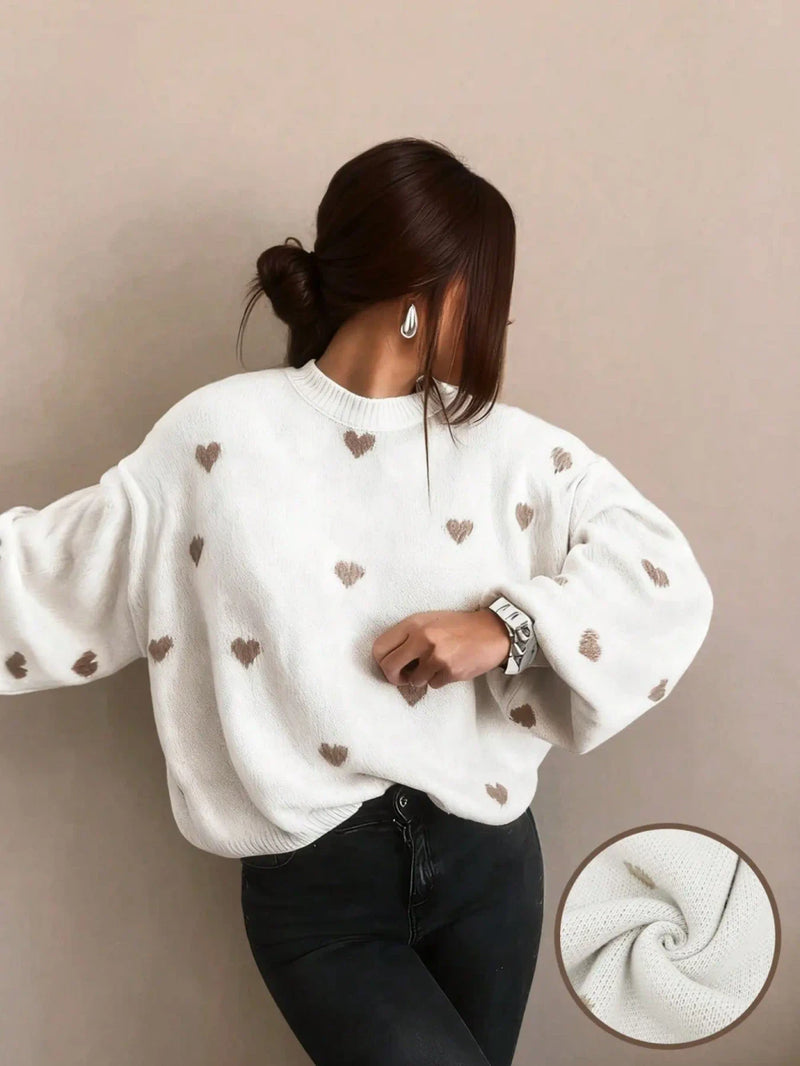 Heart Print Knitted Sweater