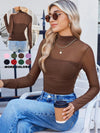 Mesh High Neck Ruched Top
