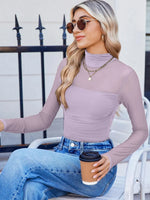 Mesh High Neck Ruched Top