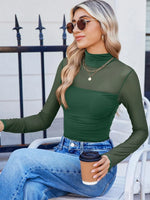 Mesh High Neck Ruched Top