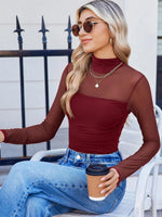 Mesh High Neck Ruched Top