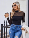 Mesh High Neck Ruched Top