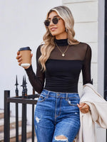 Mesh High Neck Ruched Top