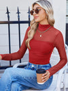 Mesh High Neck Ruched Top
