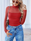 Mesh High Neck Ruched Top