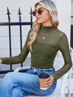 Mesh High Neck Ruched Top