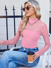 Mesh High Neck Ruched Top
