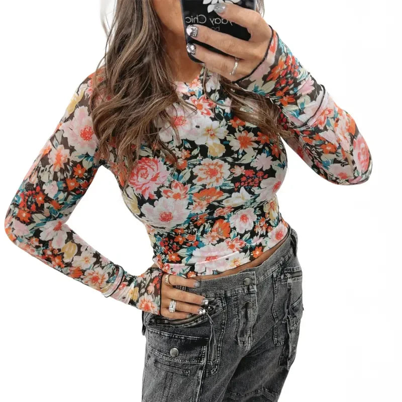 Floral Mesh Long Sleeve Top