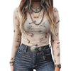 Rose Print Mesh Top