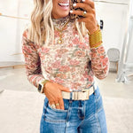 Rose Print Mesh Top