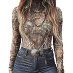 Rose Print Mesh Top