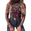Rose Print Mesh Top