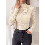 Lace Long Sleeve Mock Neck Top