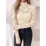 Lace Long Sleeve Mock Neck Top