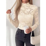 Lace Long Sleeve Mock Neck Top