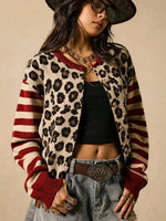 Leopard Print Knit Cardigan Sweater