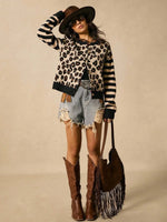 Leopard Print Knit Cardigan Sweater