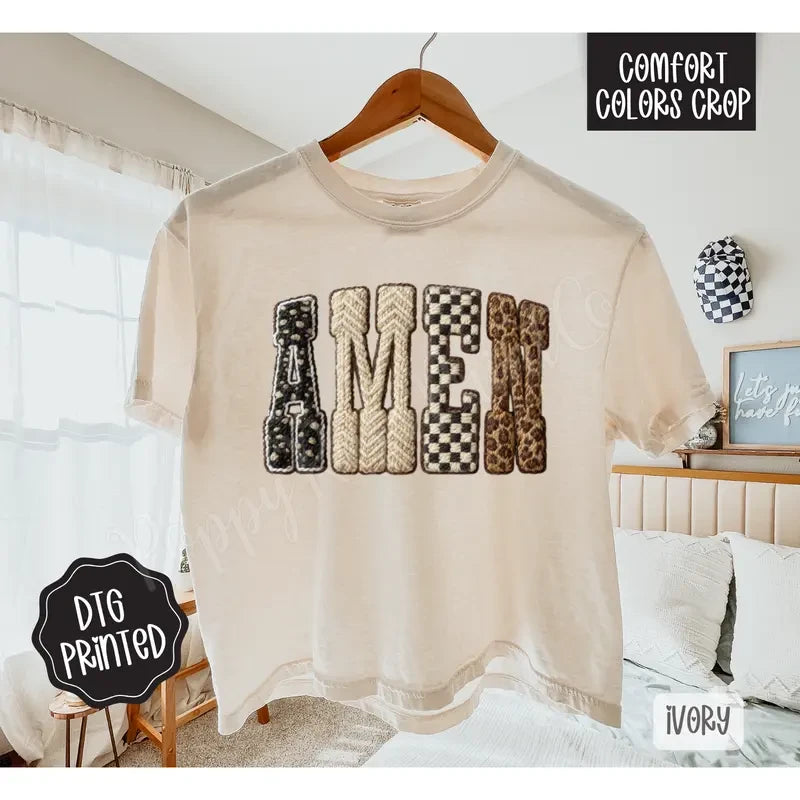 Faux Knit Amen Cropped Tee