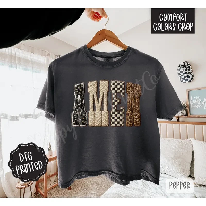 Faux Knit Amen Cropped Tee