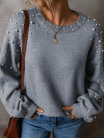 Faux Pearl Drop Shoulder Sweater