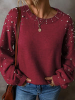 Faux Pearl Drop Shoulder Sweater