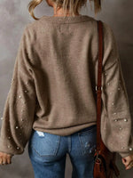 Faux Pearl Drop Shoulder Sweater
