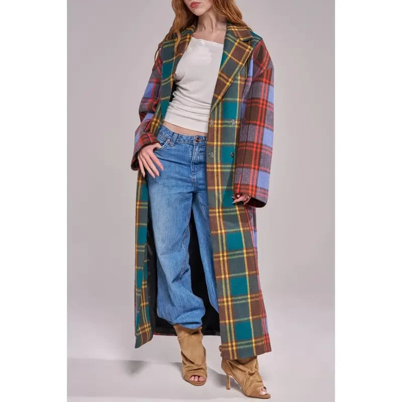 Studio Multi Plaid Trench Jacket