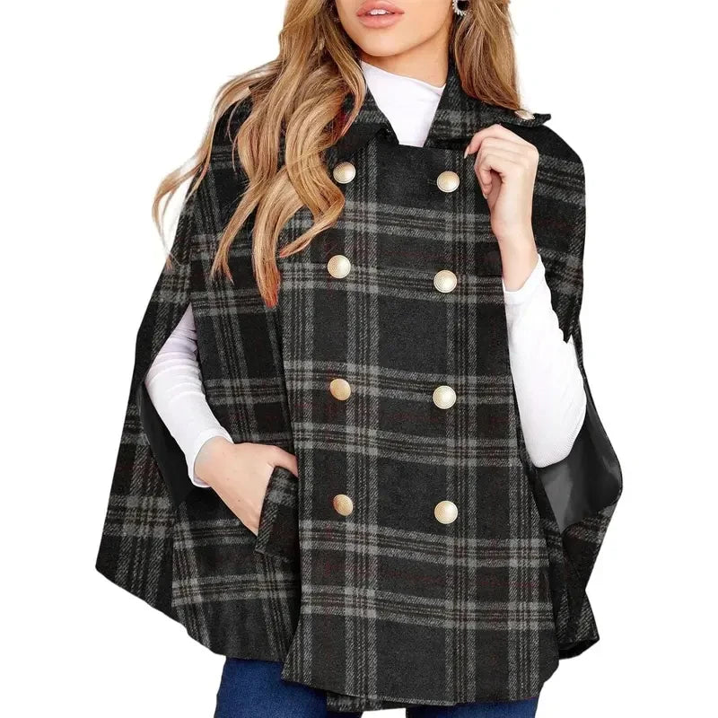 Womens Plaid Cape Jacket