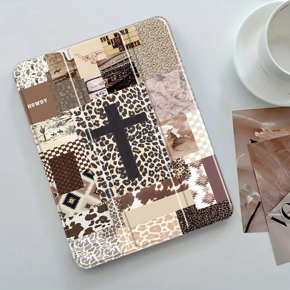 Western Leopard Patchwork Tablet Folio Case
