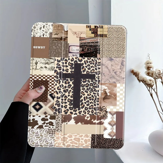 Western Leopard Patchwork Tablet Folio Case