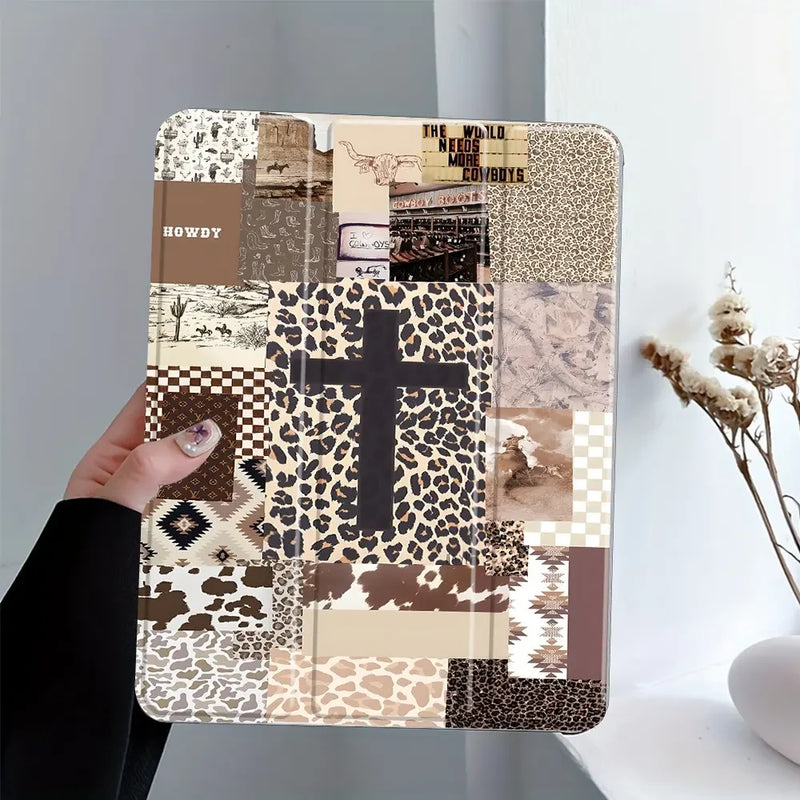 Western Leopard Patchwork Tablet Folio Case