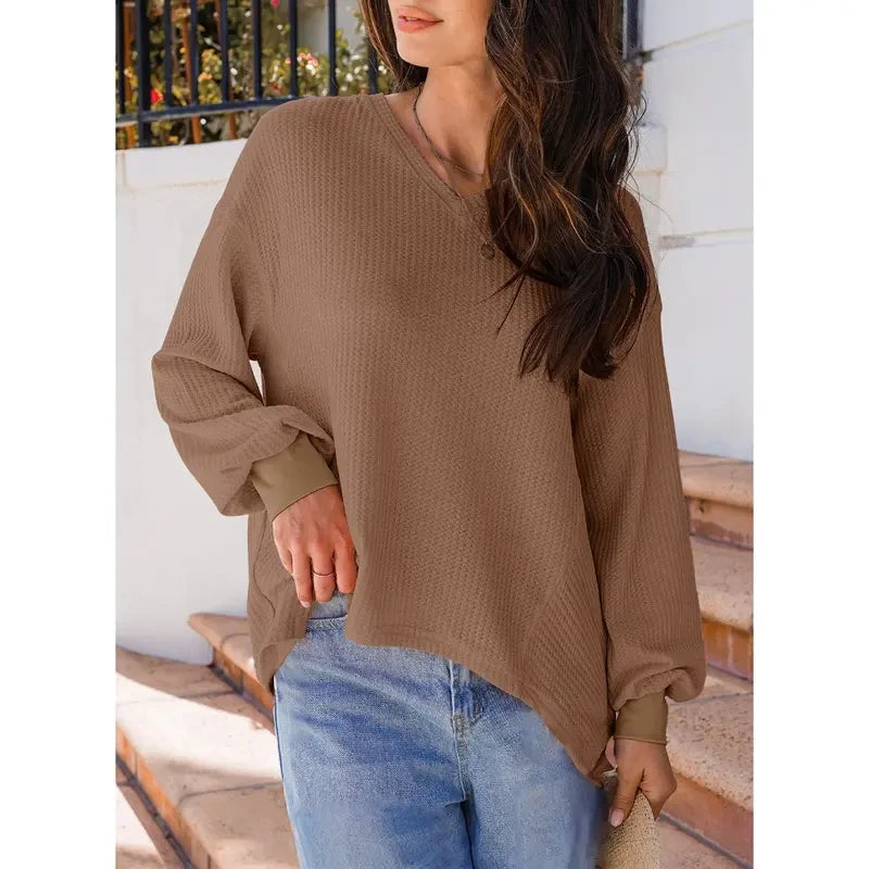 Waffle Knit Oversized Fall Top
