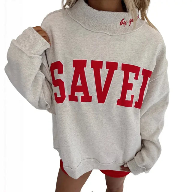 Gray Mock Neck Saved Varsity Sweatshirt