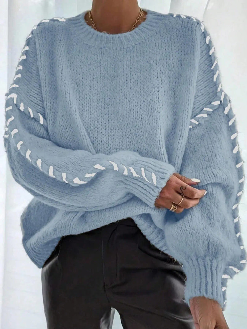 Contrast Binding Drop Shoulder Sweater