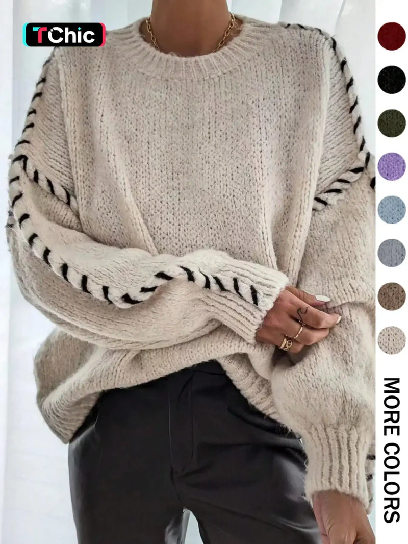 Contrast Binding Drop Shoulder Sweater