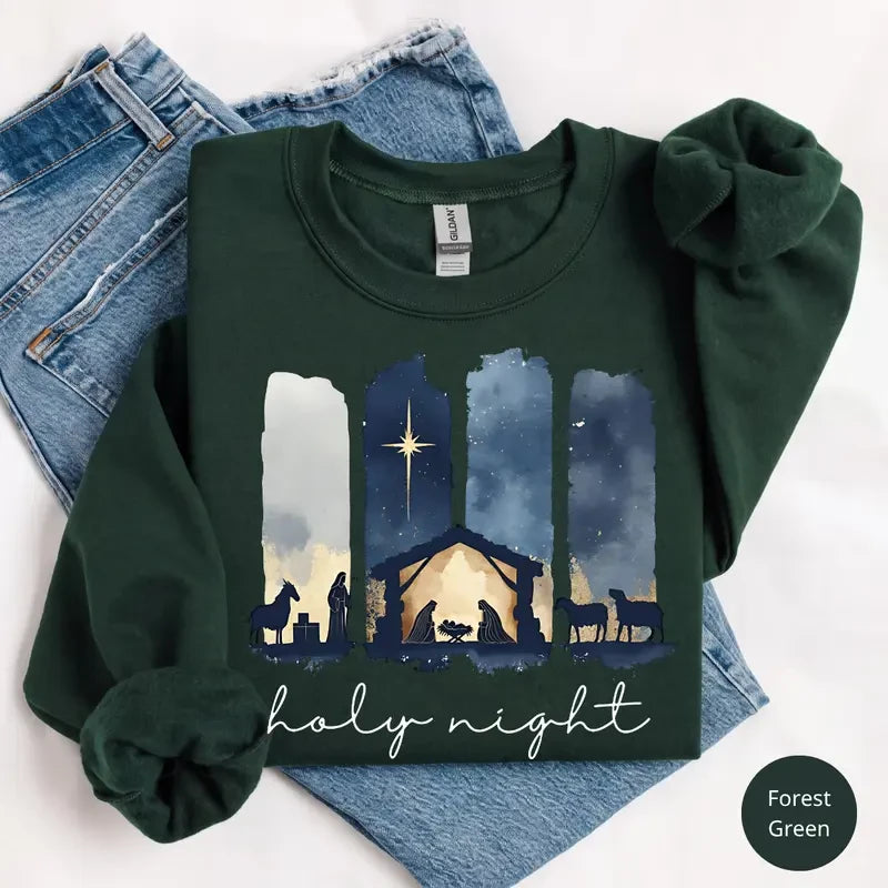 Nativity Scene Christian Christmas Sweatshirt
