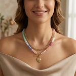 Layered Beaded Heart Choker