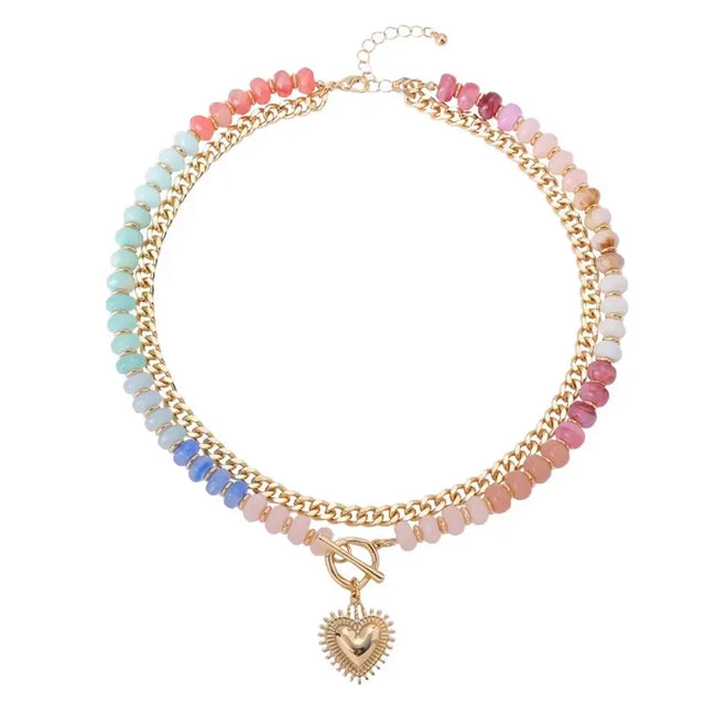 Layered Beaded Heart Choker