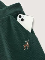 Corduroy Embroidered Knee Dress