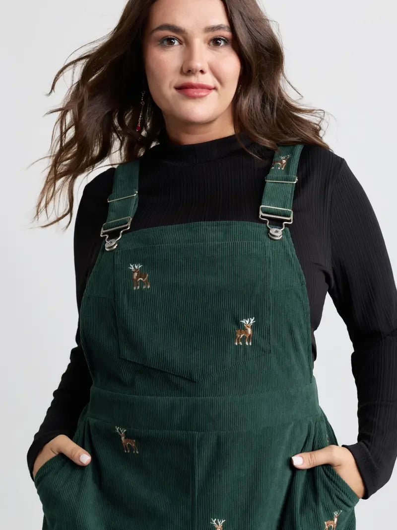 Corduroy Embroidered Knee Dress