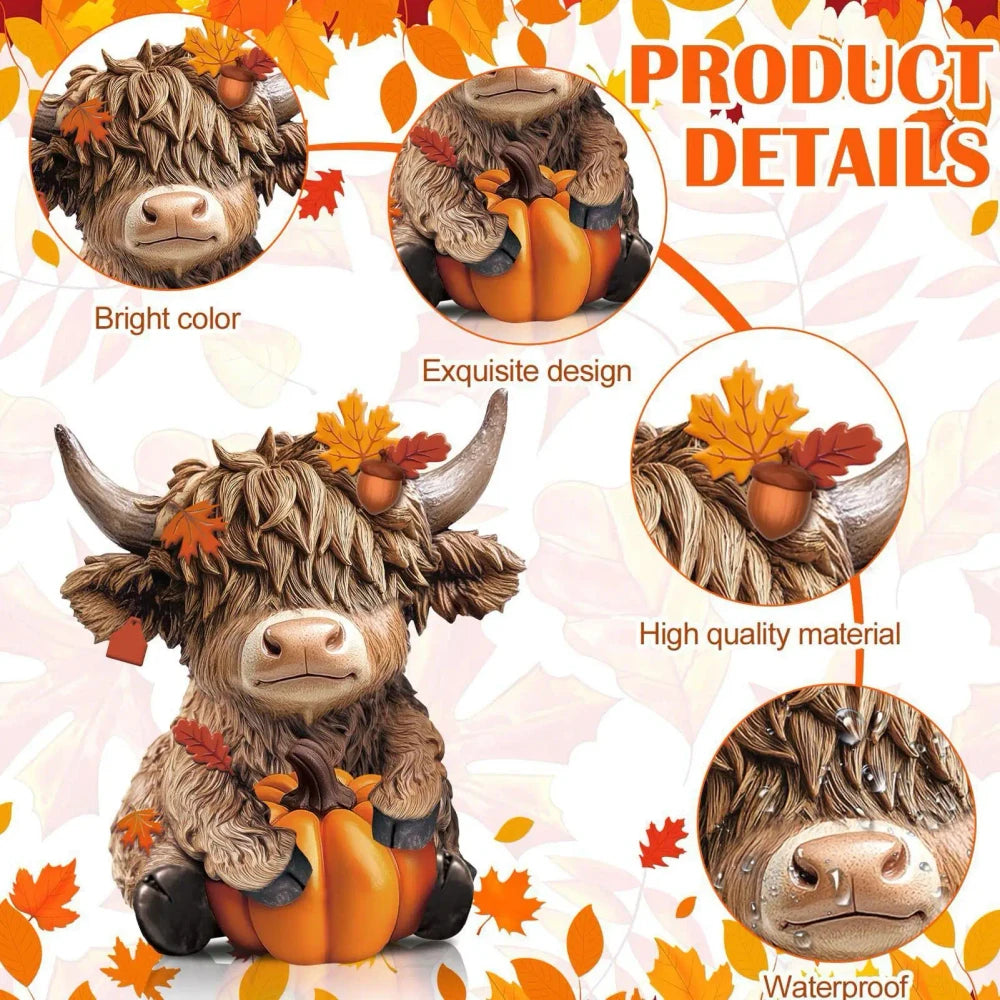 Wooden Fall Pumpkin Cow Figurine